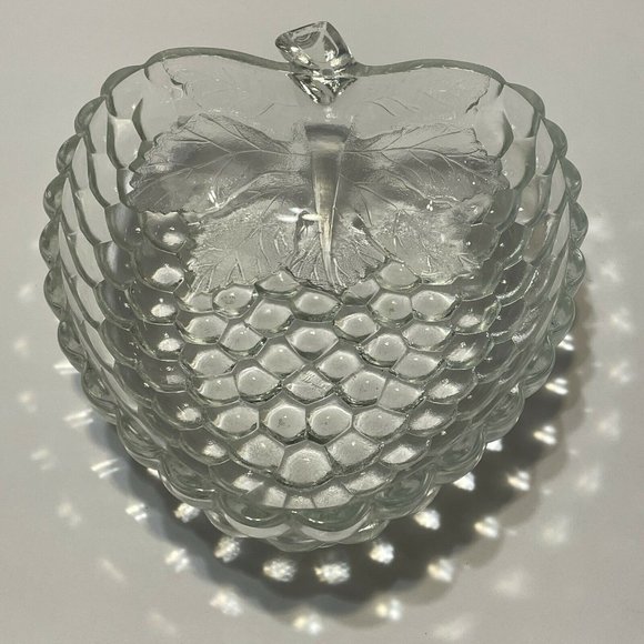 10”  raspberry blackberry Berry shaped bowl candy salad dish clear Textured Leaf - Picture 7 of 8
